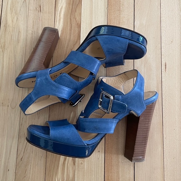 Marvin K. (Aquatalia) Blue Leather High Heel Sandals - Made in Italy - Size 6.5 - Picture 3 of 16